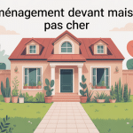 aménagement devant maison pas cher illustration façade avec allée et plantes