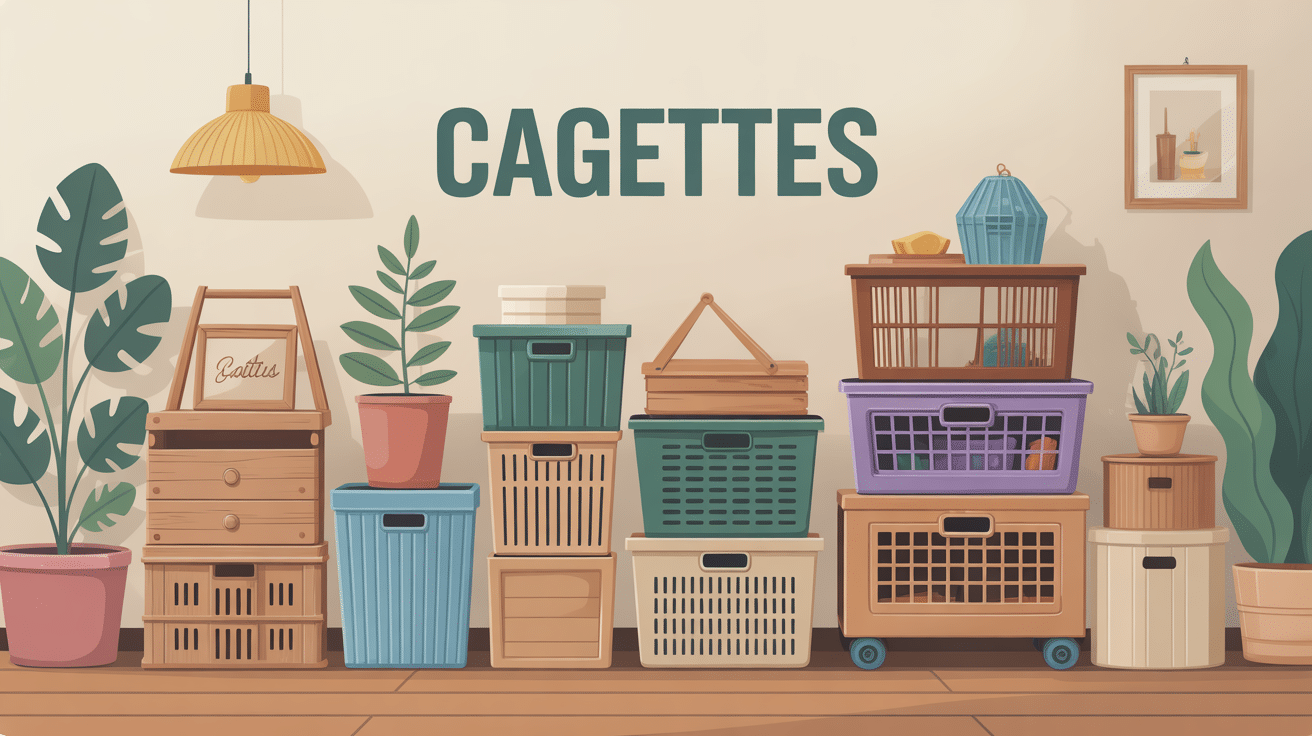 Illustration globale des cagettes en déco, rangement et transport