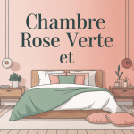 chambre rose et verte élégante avec matières naturelles