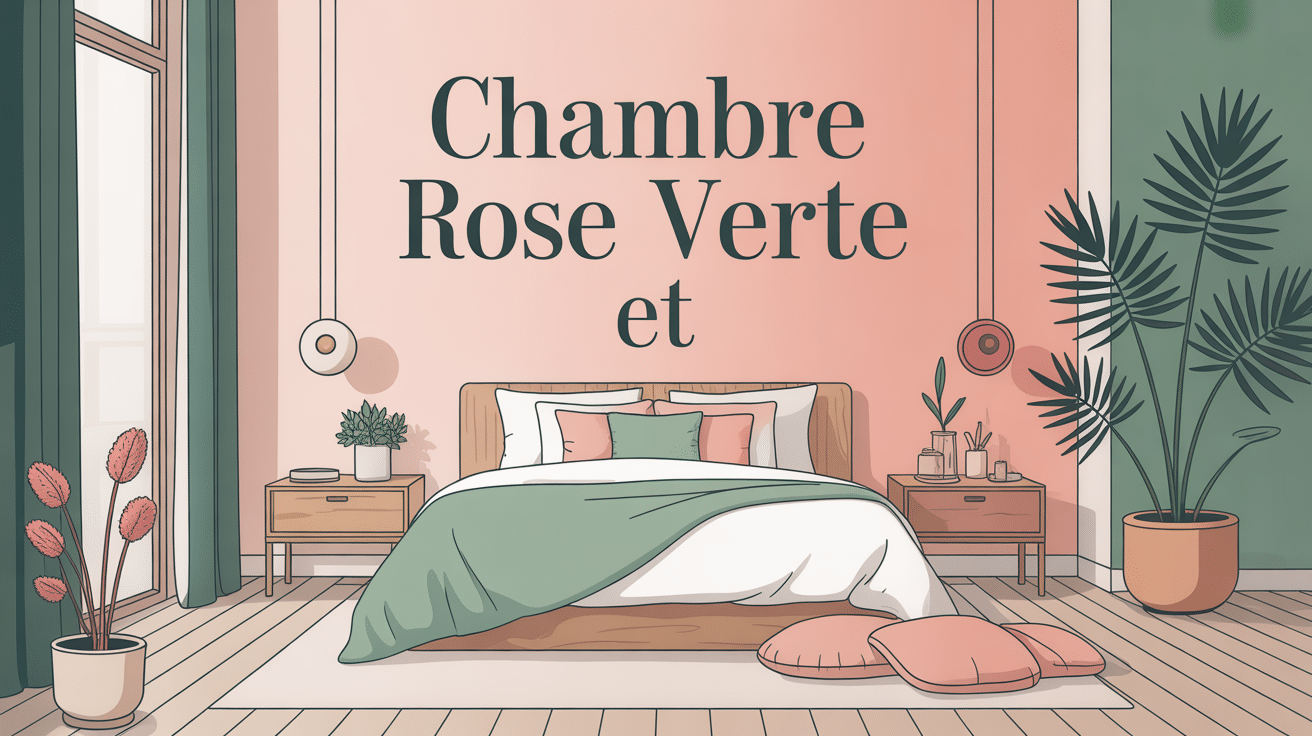 chambre rose et verte élégante avec matières naturelles