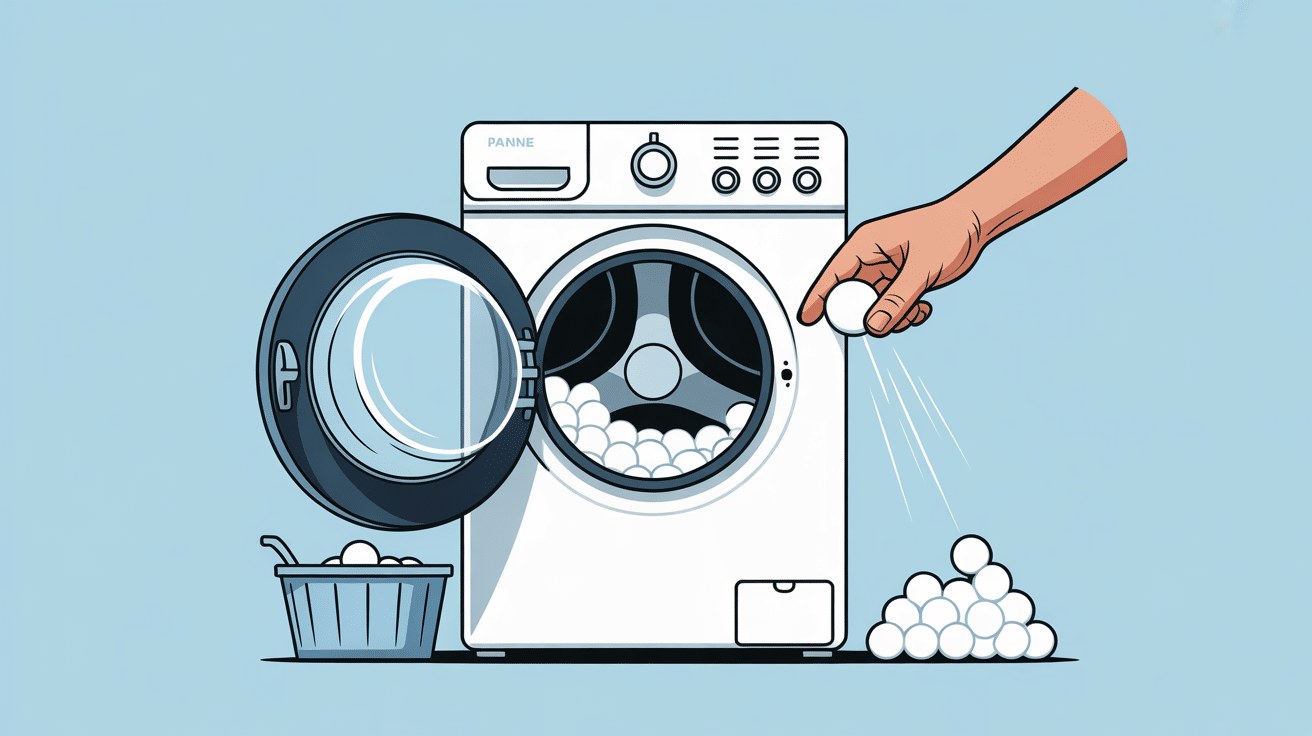 En panne de pastille lave vaisselle, main cherchant une pastille, lave-vaisselle entrouvert