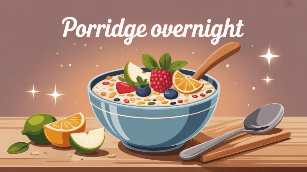 porridge overnight recette illustré, bol avec fruits et graines
