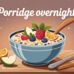 porridge overnight recette illustré, bol avec fruits et graines