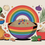 pride rice bol de riz arc-en-ciel et ingrédients colorés