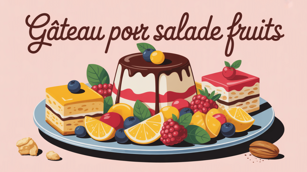 quel gâteau servir avec une salade de fruits, assiette élégante, gâteaux légers et salade de fruits colorée