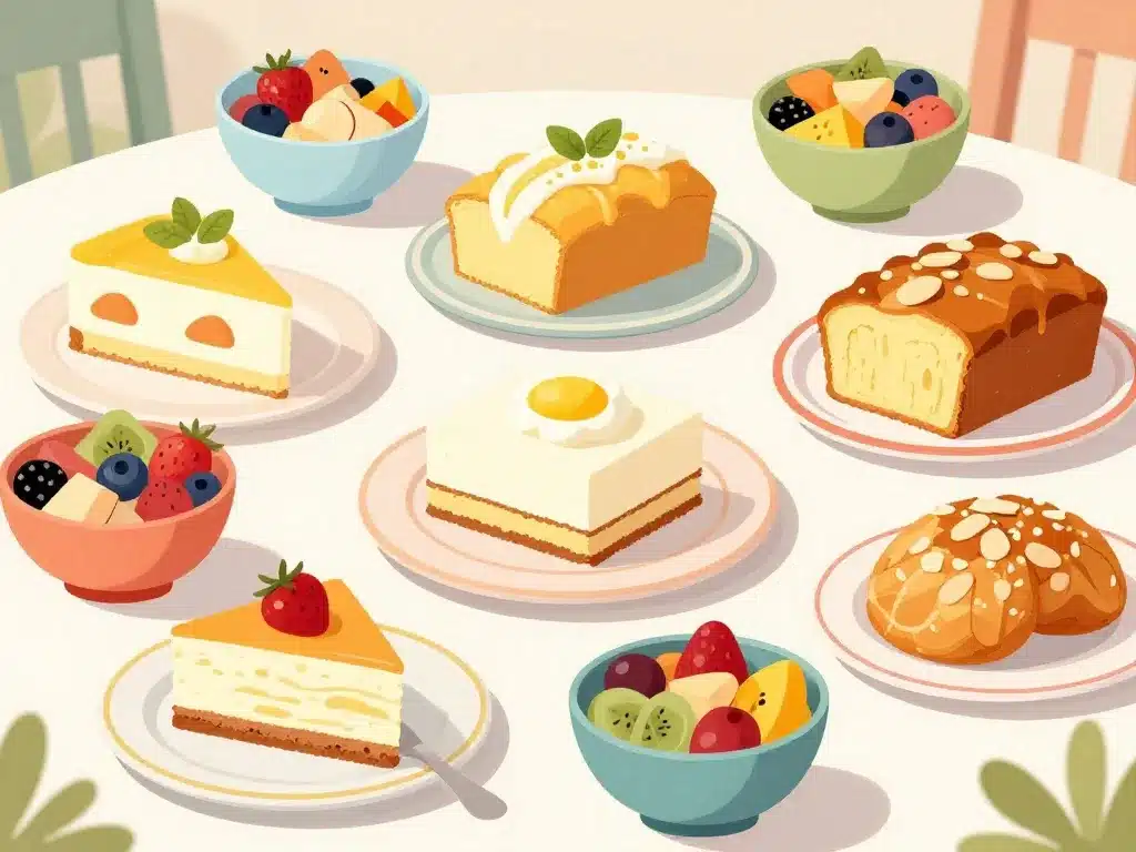quel gâteau servir avec une salade de fruits, table avec gâteaux légers et salade de fruits