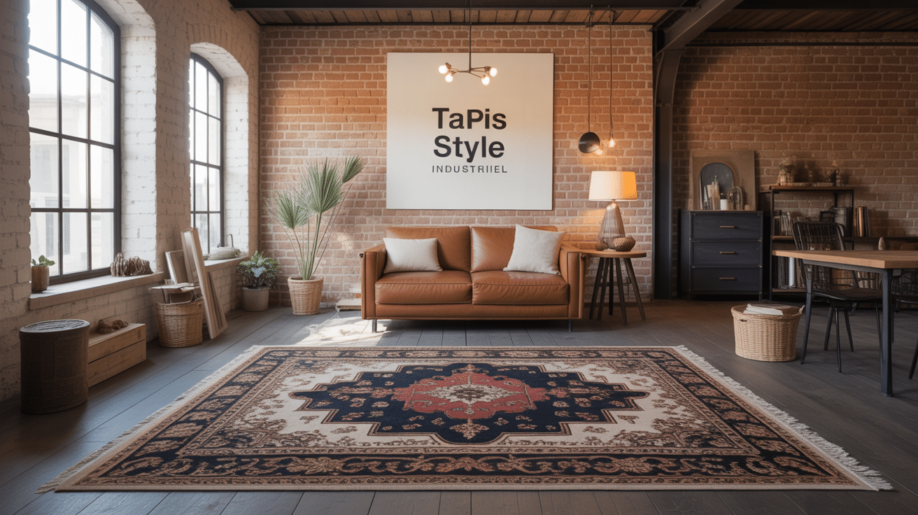 Tapis pour style industriel au centre d'un loft moderne
