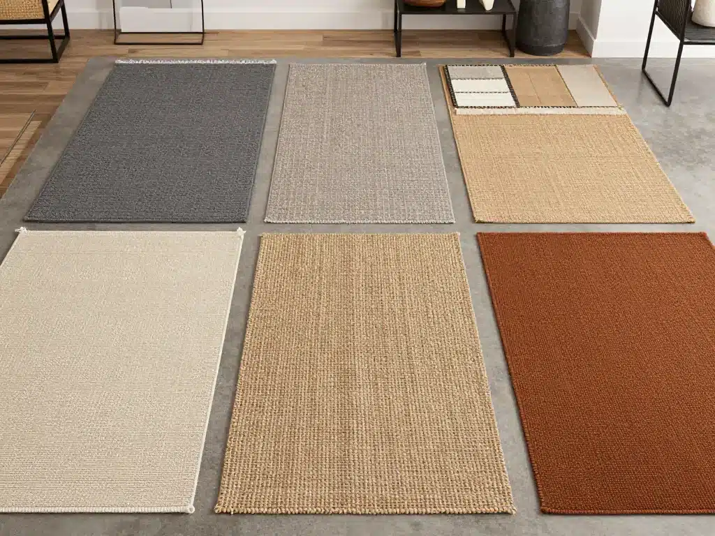 Tapis pour style industriel avec matières naturelles sur sol brut