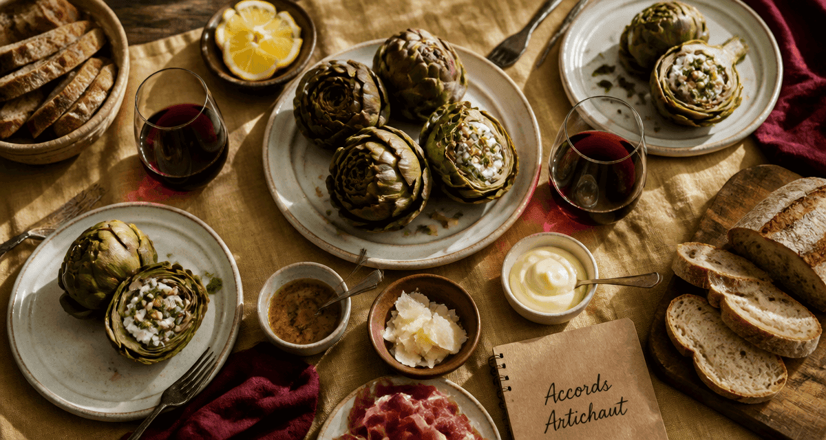 Accompagnement artichaut table rustique sauces et protéines