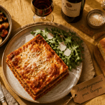 accompagnement pour lasagne avec salade, légumes rôtis et focaccia