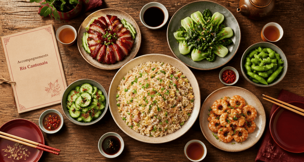 accompagnement riz cantonais sur table asiatique