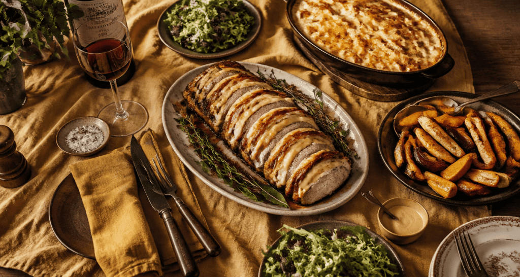 accompagner un roti orloff sur table avec garnitures de saison