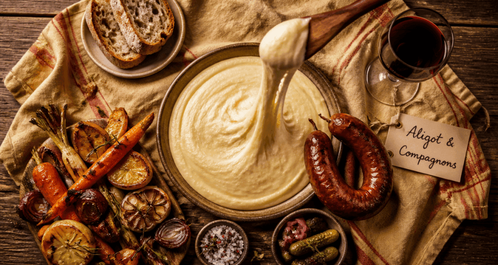 Aligot accompagnement en assiette rustique