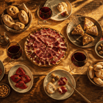 table bar a tapas avec vins et assiettes