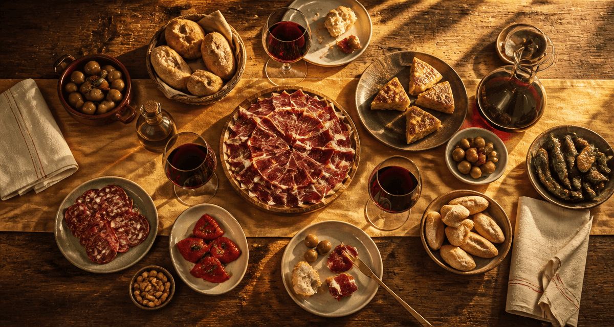 table bar a tapas avec vins et assiettes
