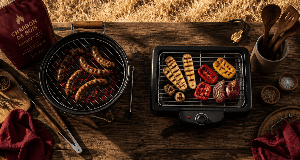 barbecue charbon ou electrique sur table rustique