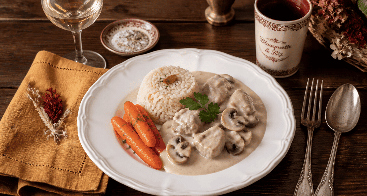 blanquette de veau accompagnement avec riz et légumes