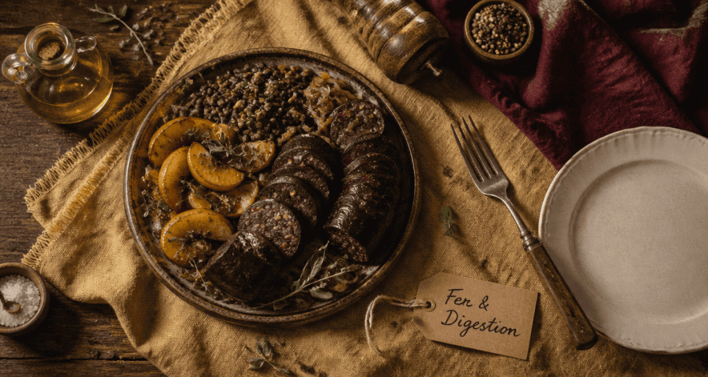 boudin noir et transit, plat artisanal avec accompagnements