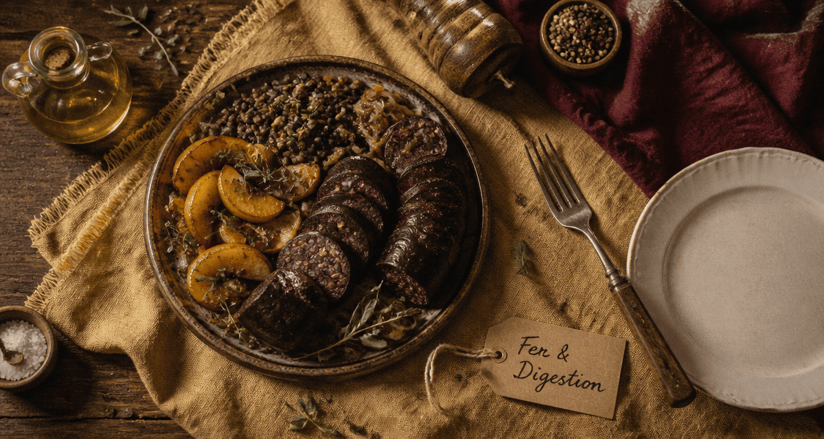 boudin noir et transit, plat artisanal avec accompagnements