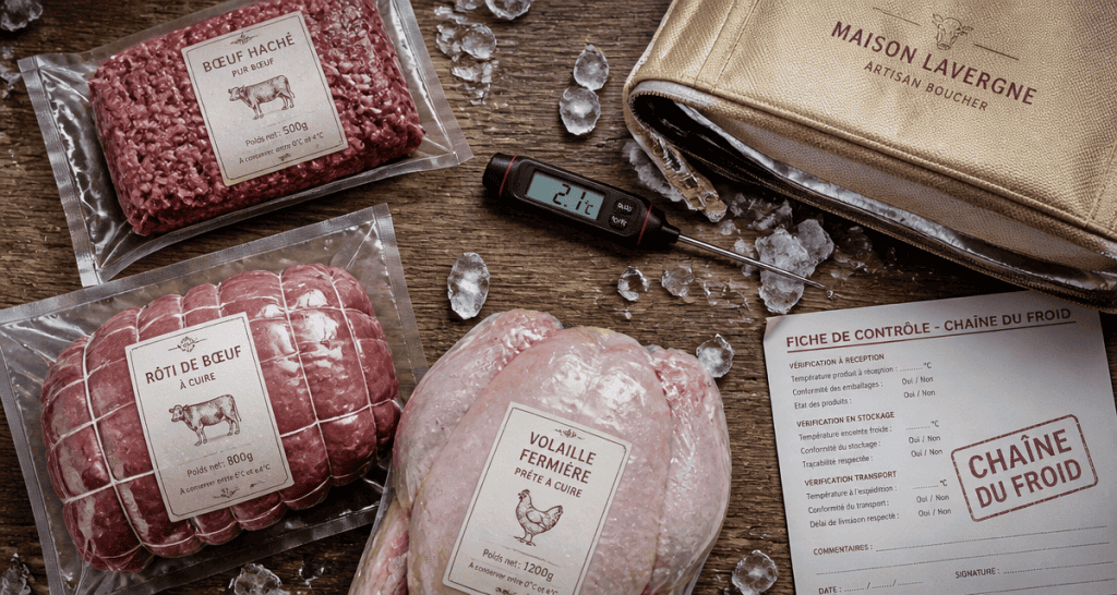 chaine du froid viande morceaux thermometre