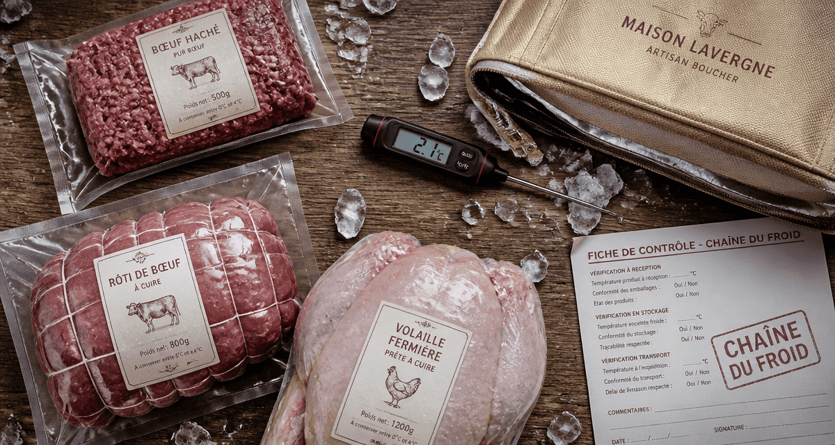 chaine du froid viande morceaux thermometre