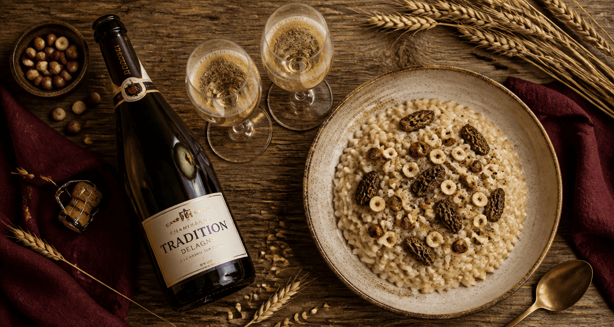 champagne tradition de delagne et risotto morilles