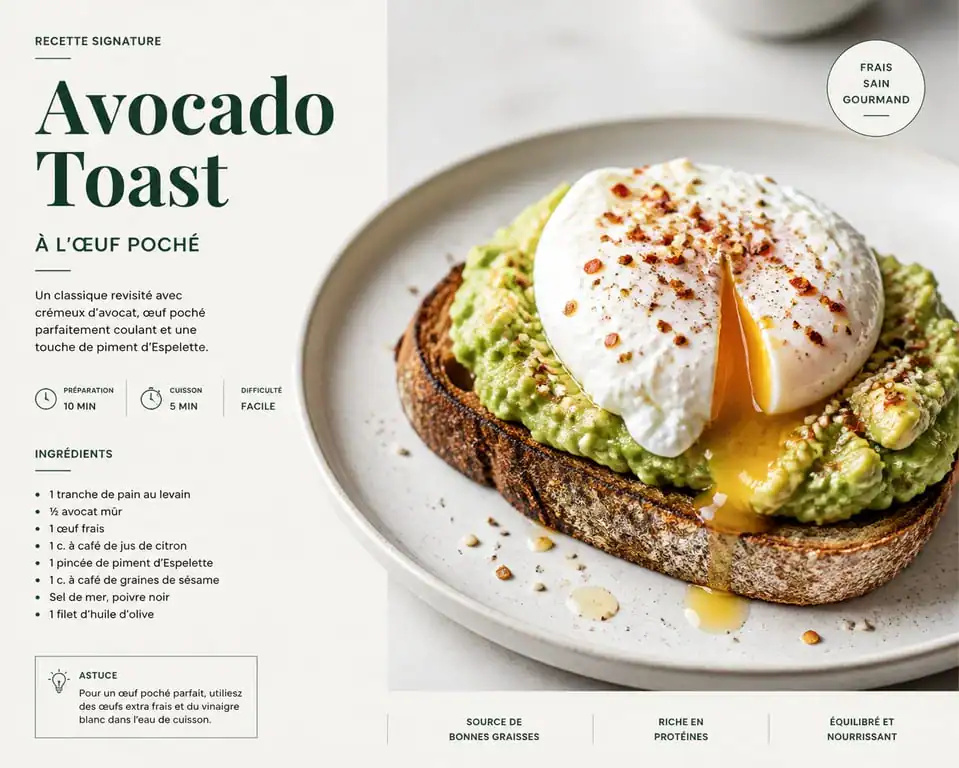 Recette de toast avocat signature avec œuf poché sur pain au levain