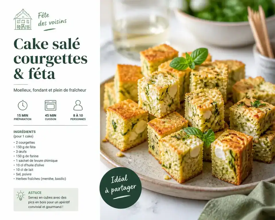 Cake salé aux courgettes et féta, une idée de plat facile à préparer pour la fête des voisins