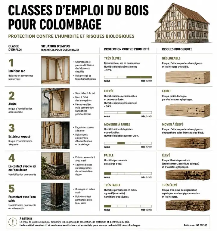 Infographie des classes d'emploi du bois pour colombage et construction bois