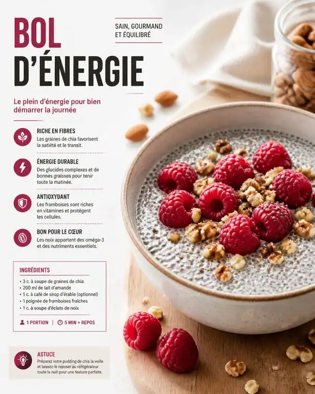Bol d'énergie au chia et fruits rouges, recette pour maigrir le ventre
