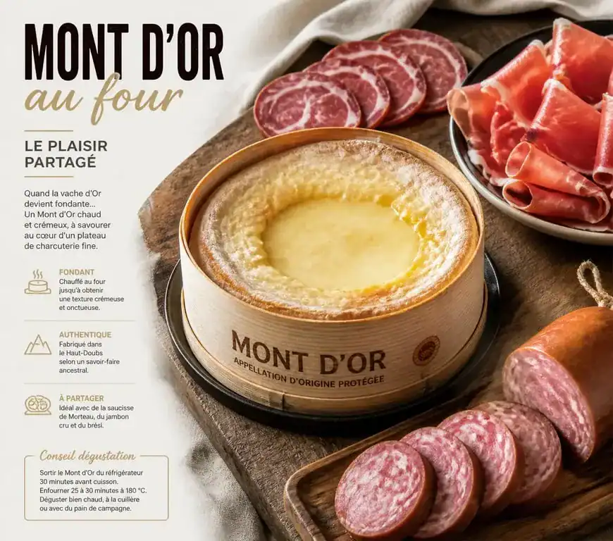 Plateau de charcuterie et Mont d'Or au four pour une dégustation conviviale