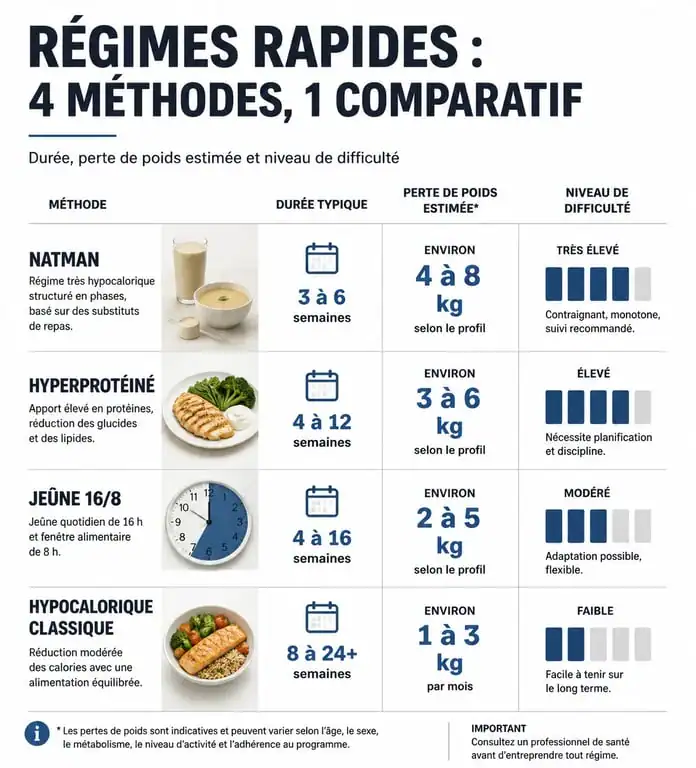 Infographie comparative des régimes rapides et efficaces pour la perte de poids