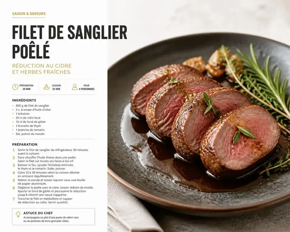 Filet de sanglier à la poêle avec sauce au cidre