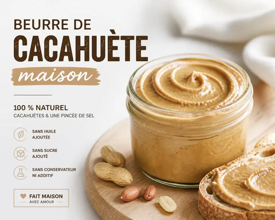 Pot de beurre de cacahuète maison crémeux sur une table en bois