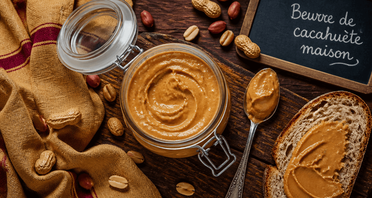 faire son beurre de cacahuete maison crémeux sur table rustique