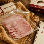 jambon blanc enceinte sur plan de travail rustique