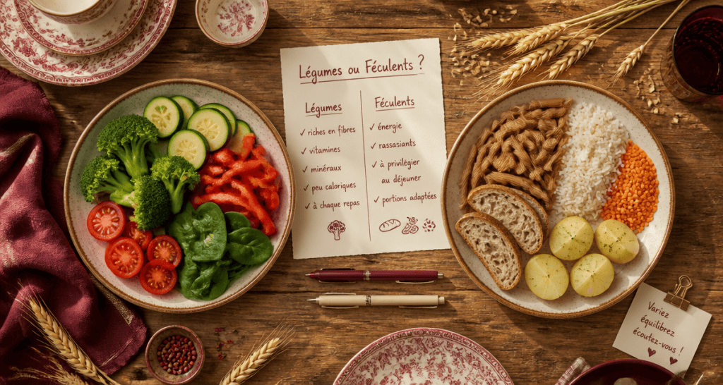 liste des legumes et feculents sur deux assiettes