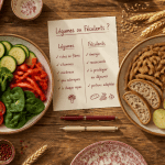 liste des legumes et feculents sur deux assiettes