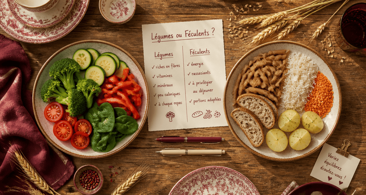liste des legumes et feculents sur deux assiettes