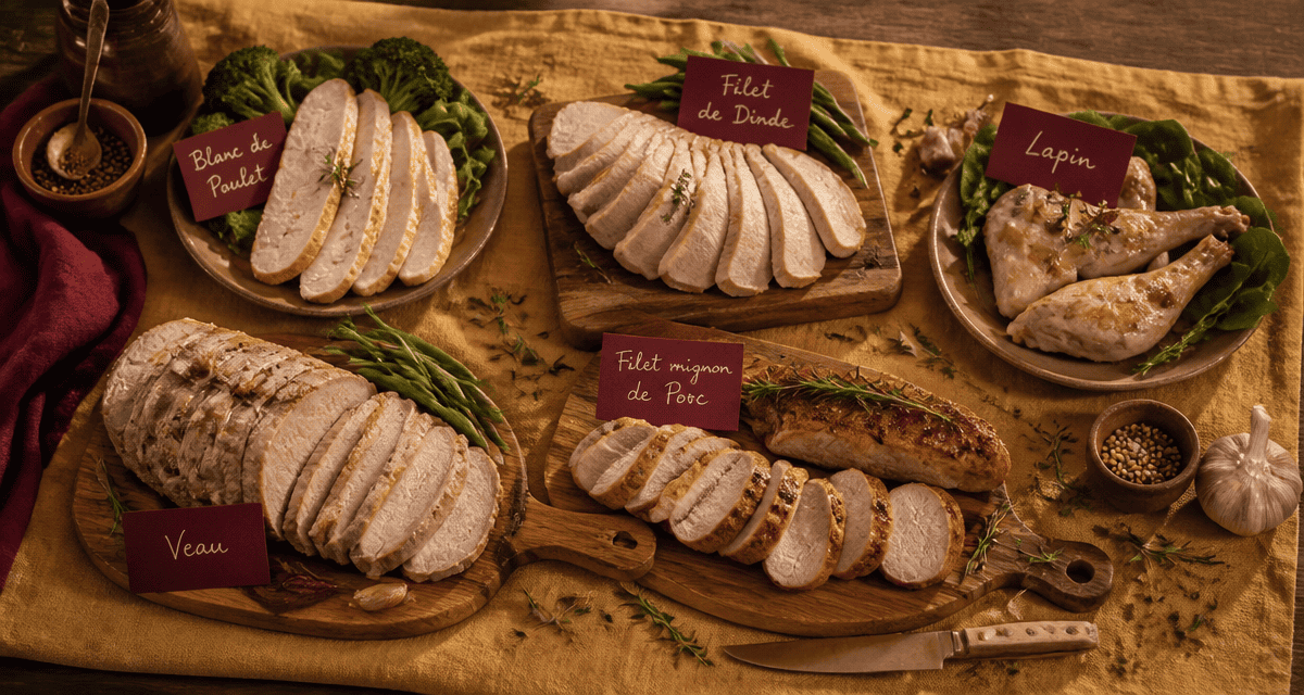 Liste viande blanche regime sur table rustique