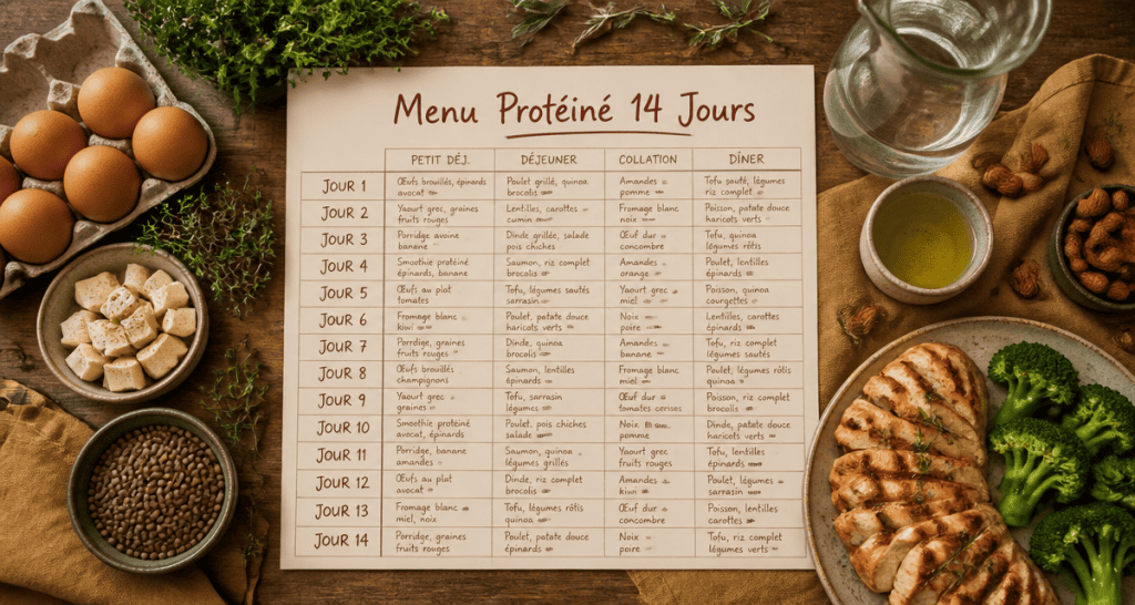 menu regime proteine 2 semaines planning alimentaire
