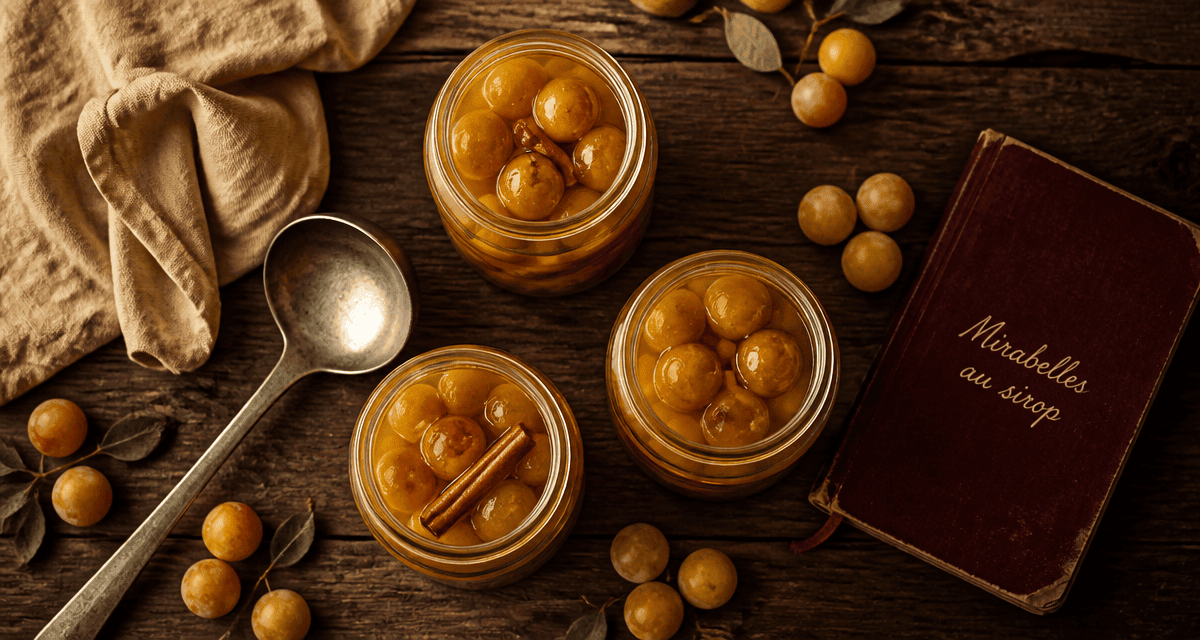 Mirabelle au sirop sans stérilisation en bocaux sur table rustique