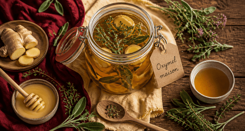 oxymel recette maison bocal plantes