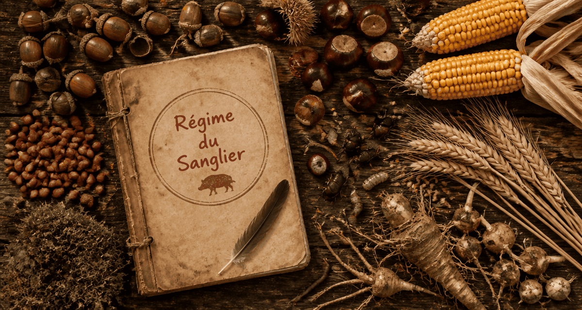 que mange les sangliers glands maïs racines sur table