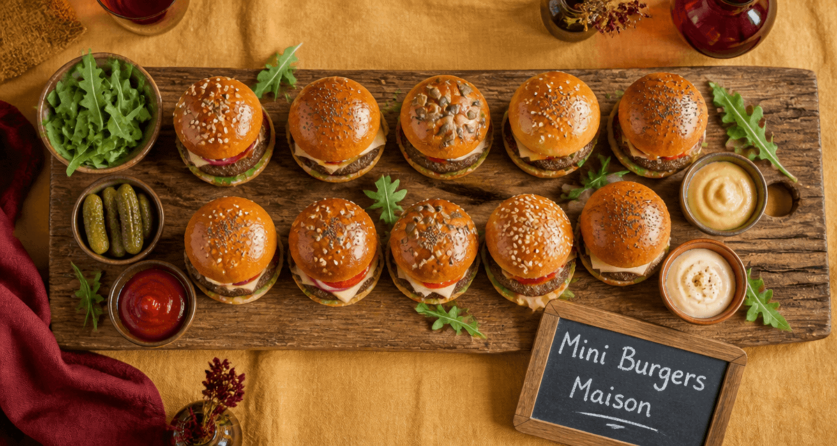 recette mini burger apéro pains maison sur planche