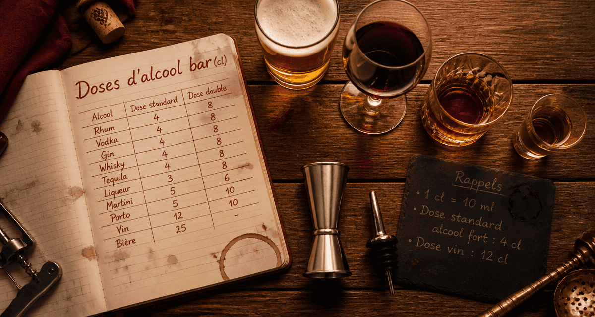 tableau dose alcool bar cl avec verres et carnet