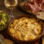 Tartiflette accompagnement avec salades amères et charcuteries artisanales