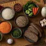 aliments sans gluten sans lactose sur table rustique