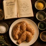 Assaisonnement en équilibre : marinade universelle et épices sur planche.