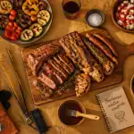 Barbecue entre amis table grillades et salades